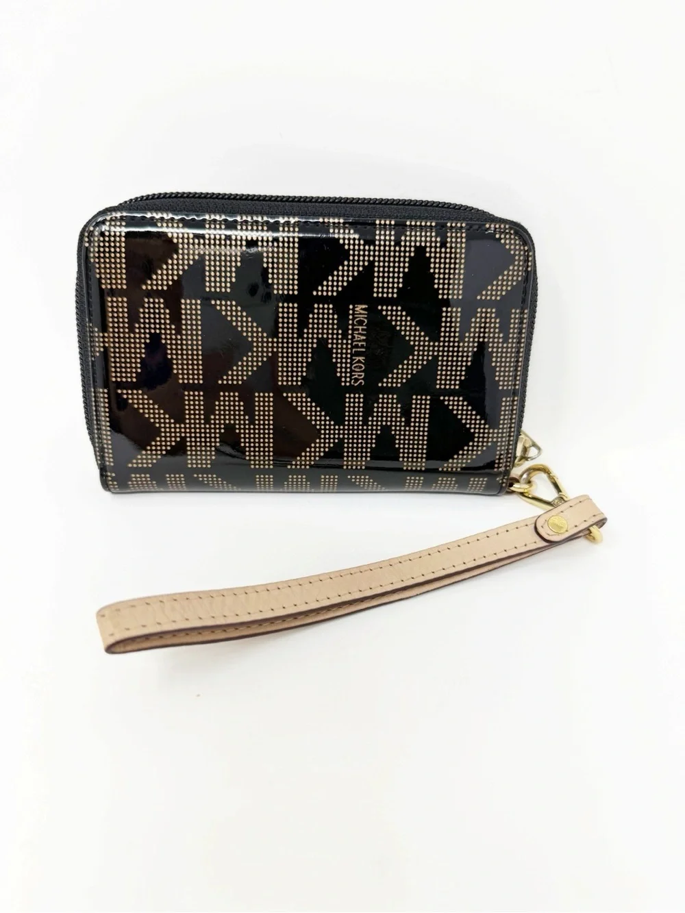 Michael Kors Black and Gold Patent Leather Small Wrislet Wallet